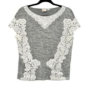 Postmark | Anthropologie Striped Crochet Lace Short Sleeve Lightweight Soft Top